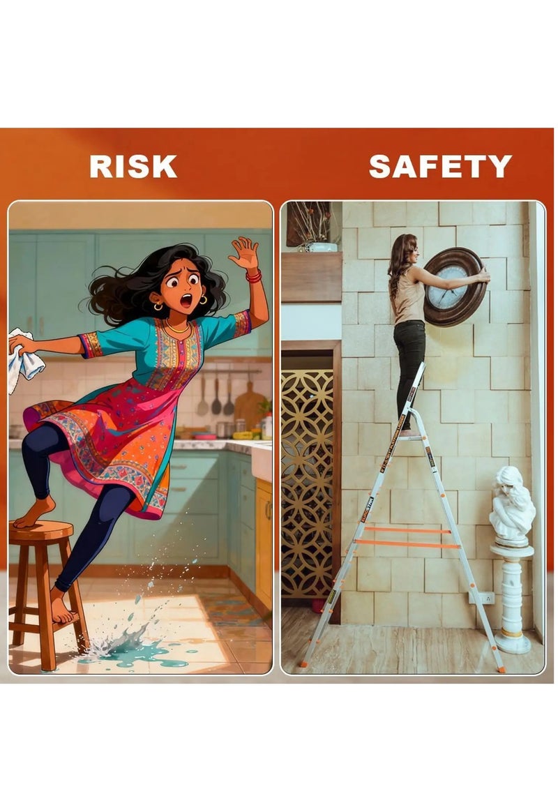 EUROSTAR Lightweight & Strong 8-Step Ladder for Home with Anti-Slip Shoes Aluminium Ladder (With Platform) - Image 4